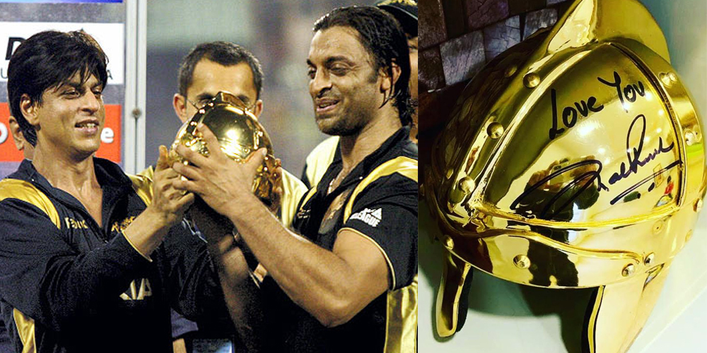 Shoaib Akhtar donates SRK signed helmet for COVID-19 relief efforts