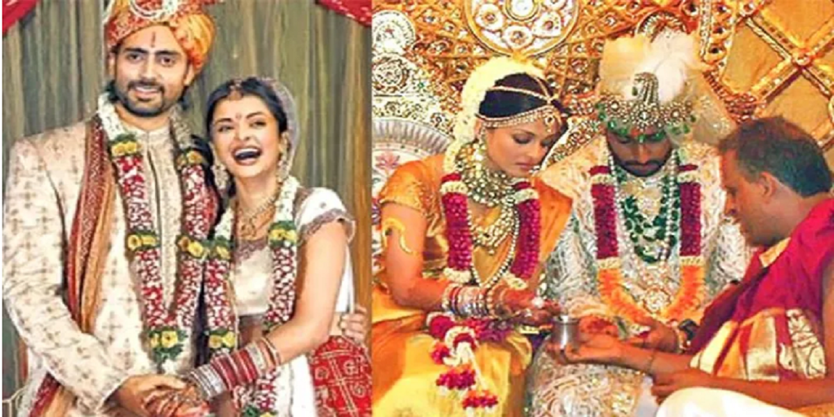 Aishwarya Rai Bachchan wedding saree gold