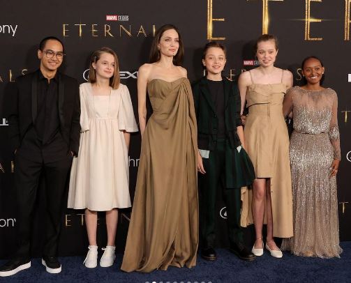 Angelina Jolie with kids at Eternals premiere