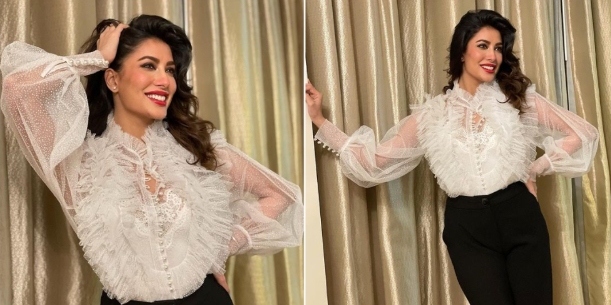 Mehwish Hayat flaunts her ultra-glam in cuff sleeves ruffle top
