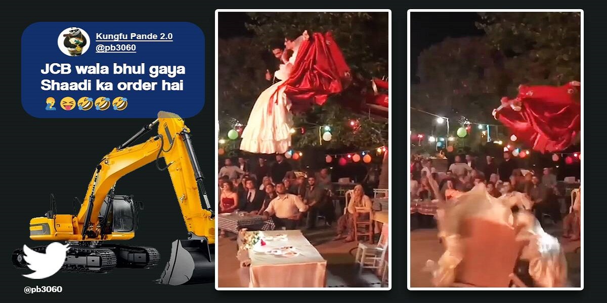Watch video: Couple falls from excavator seat on their wedding reception