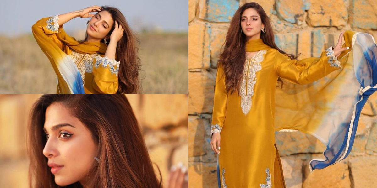 Sonya Hussyn looks resplendent in a mustard outfit.