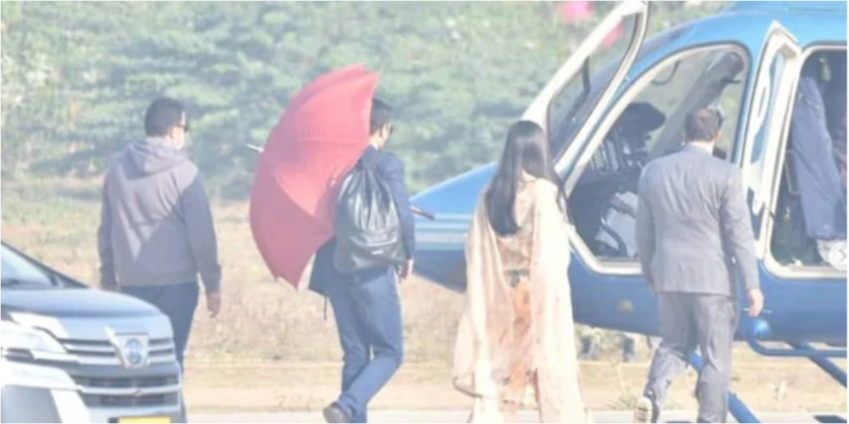 Newlywed’s couple Katrina and Vicky fly to Jaipur Airport via helicopter