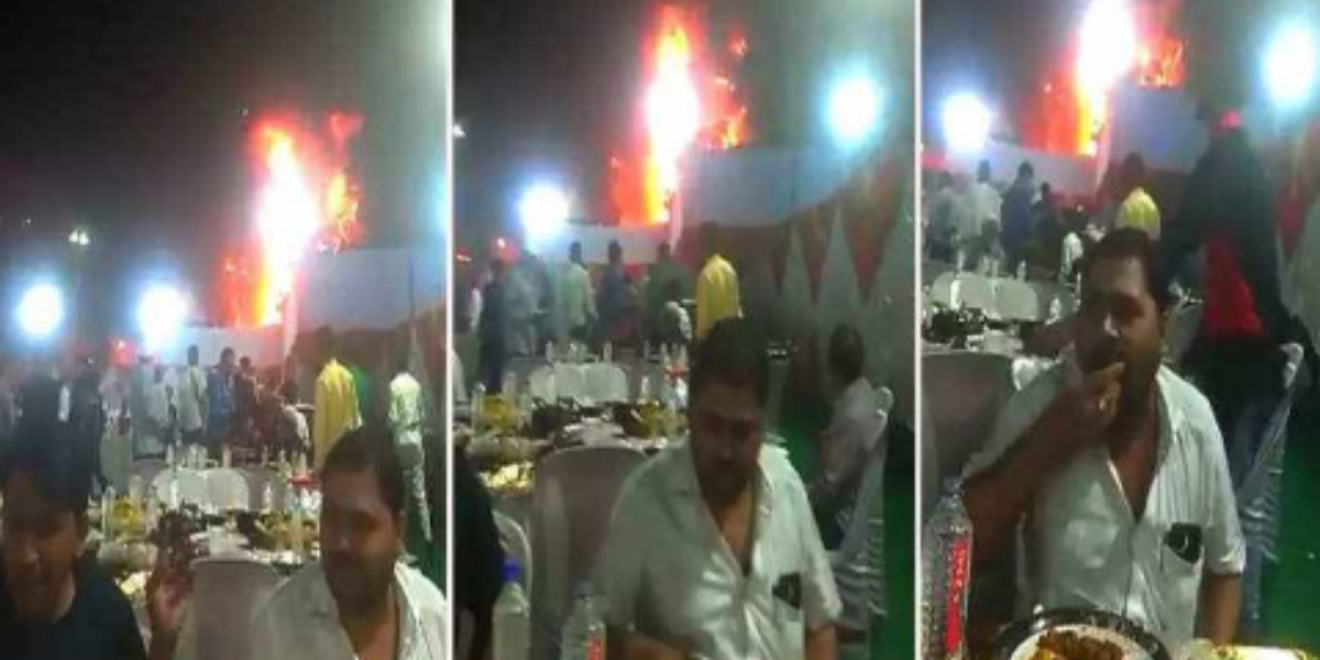 Watch: fire breakout at the wedding but guests continue to food in a viral video