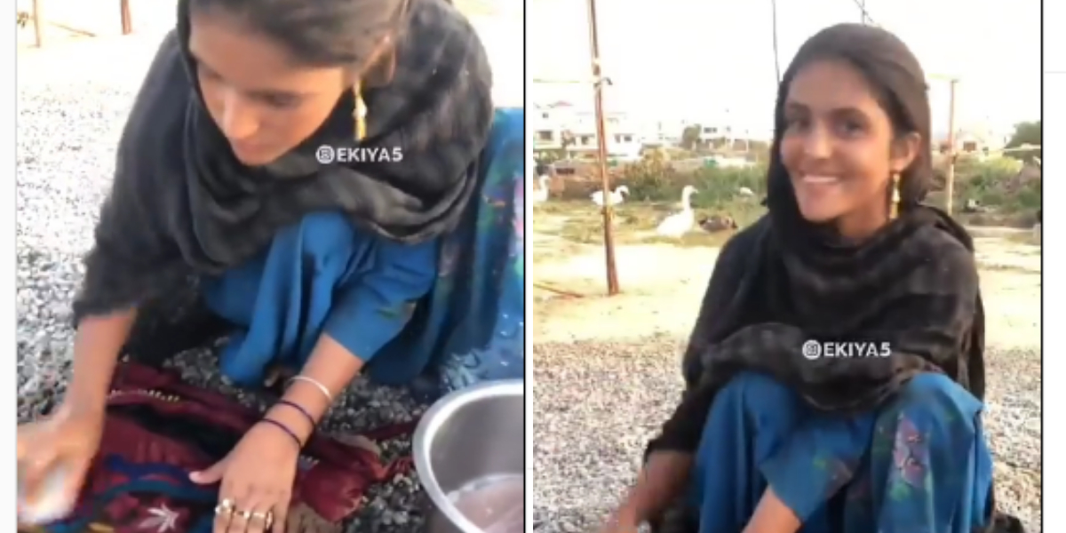 Pakistani roti-making girl now washes clothes with her innocent smile in a viral video