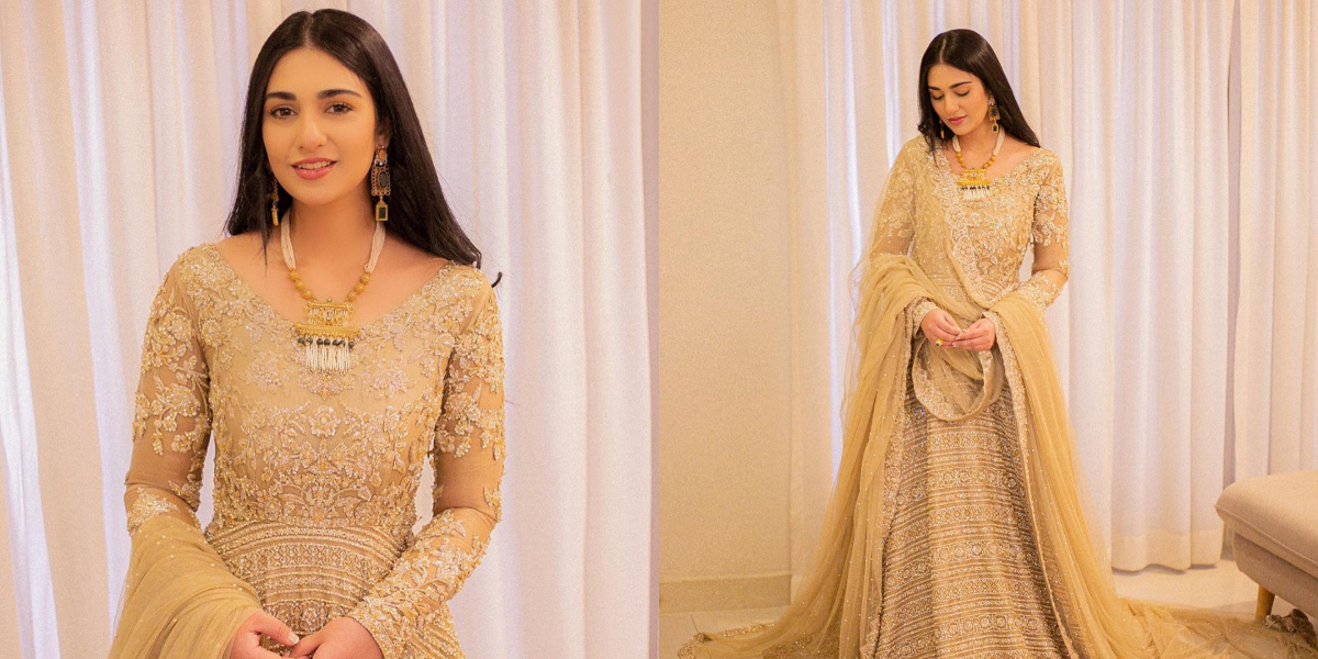 Sarah Khan sparkles in a gold outfit, see photos