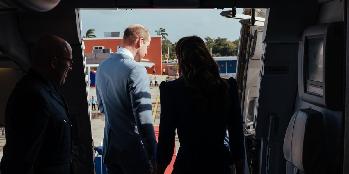 Kate Middleton and Prince William are seen together in a photo from inside the royal plane