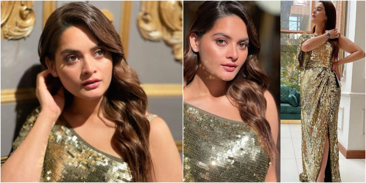 Minal Khan turns up the heat in a gold shimmery gown