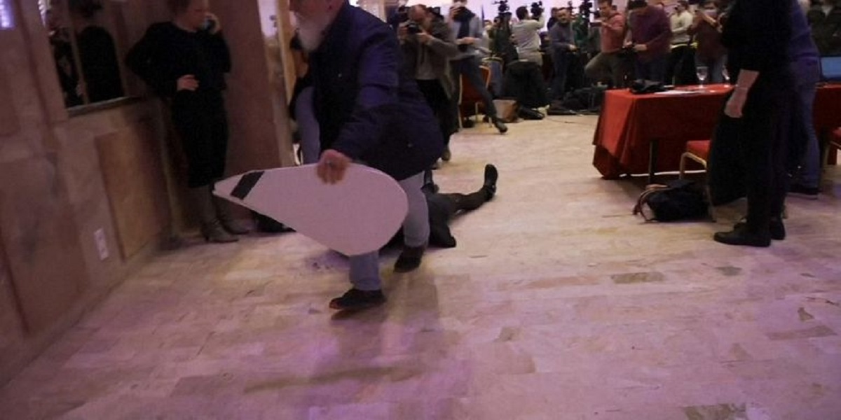 French presidential election: Protestor thrown and dragged across the room