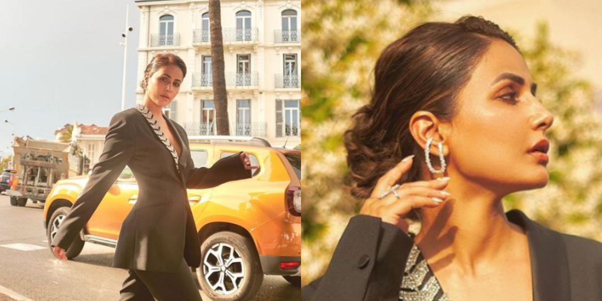 Hina Khan glams up the French Riviera in a shirtless black power suit, See photos