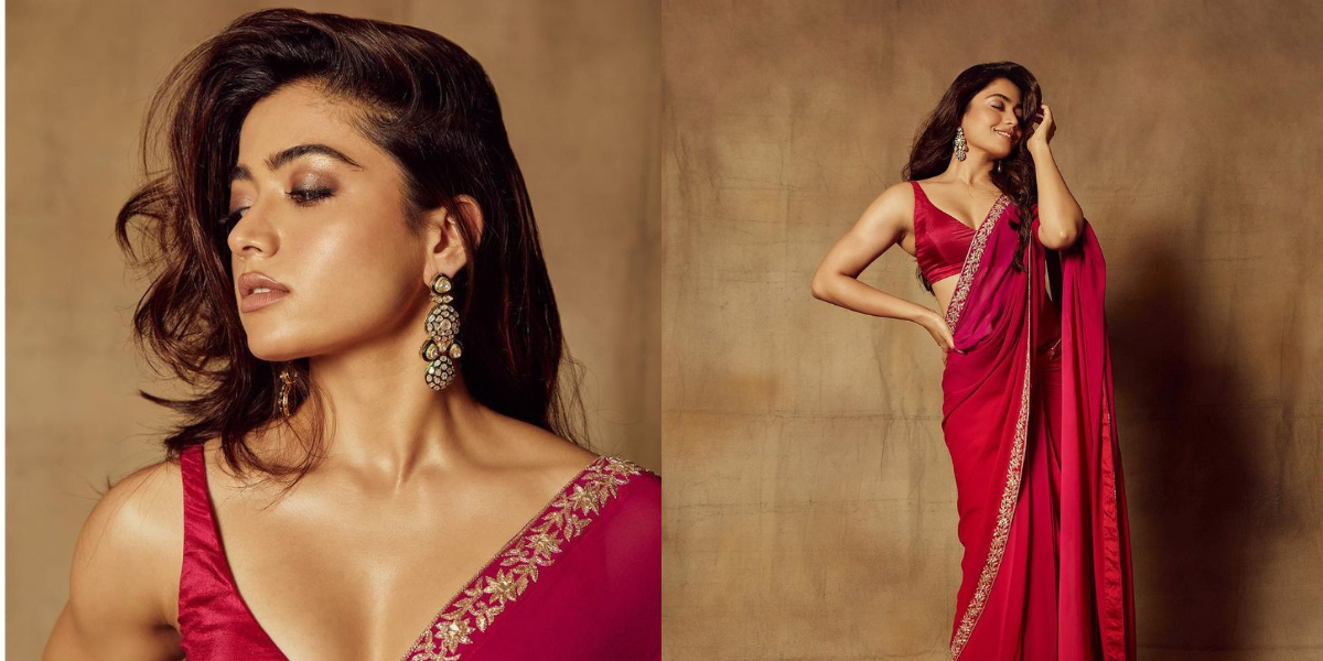 Rashmika Mandanna's pink saree