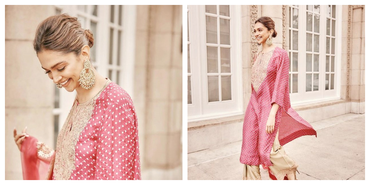 Deepika Padukone looks resplendent in a pink and golden outfit