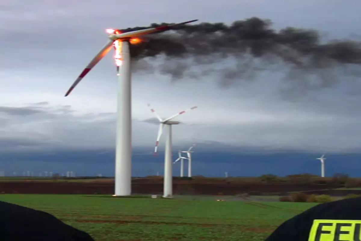 Lightning strikes a wind turbine,