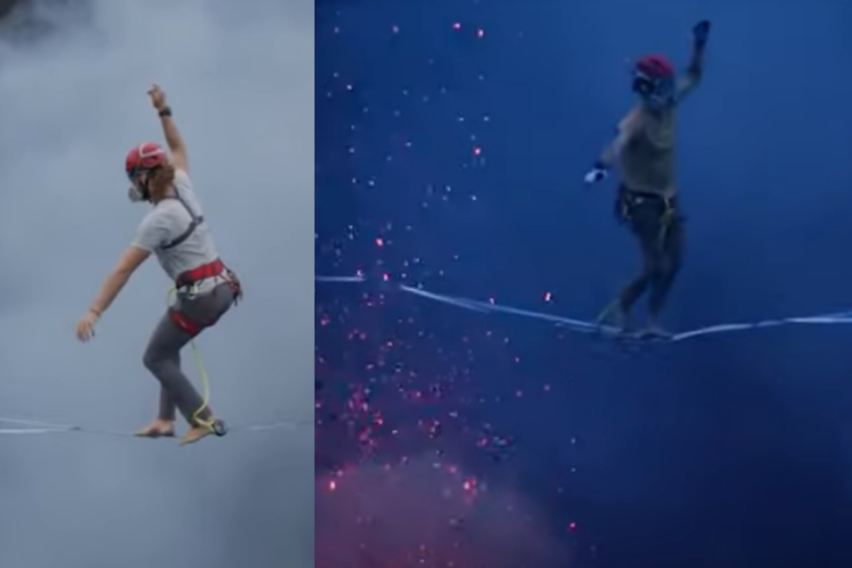 slackline over active volcano