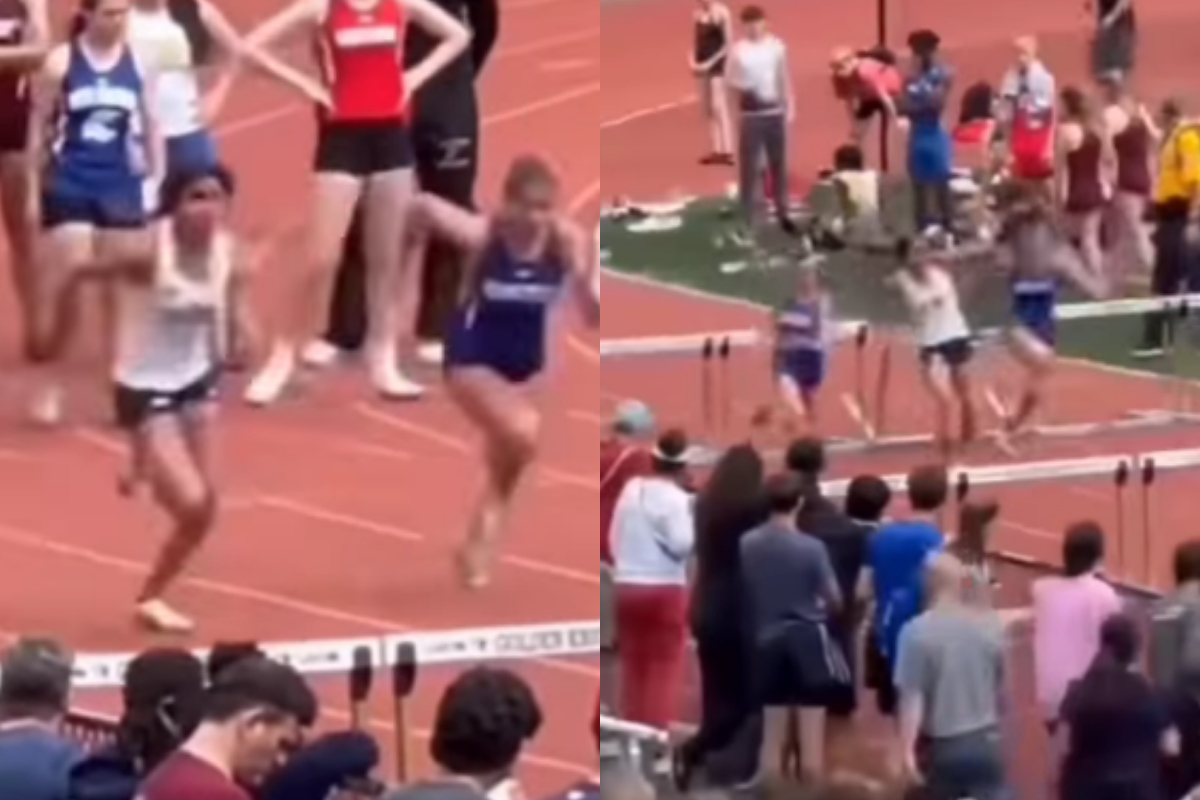 Woman starts the race by falling
