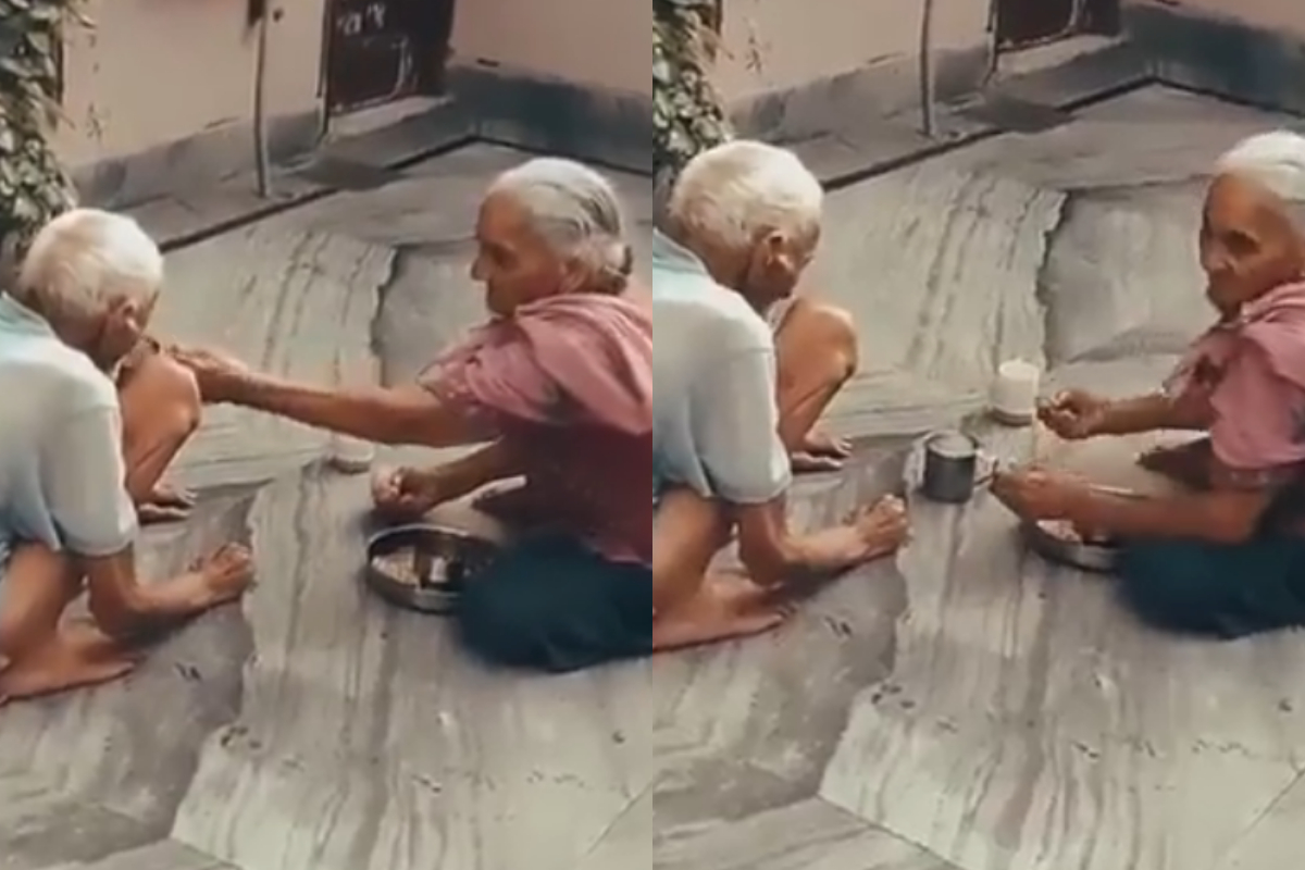 woman feeds her husband