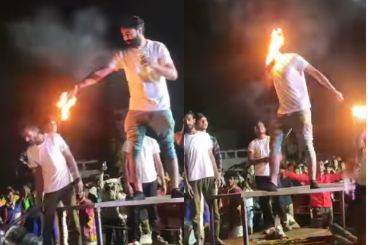 Man's beard catches fire