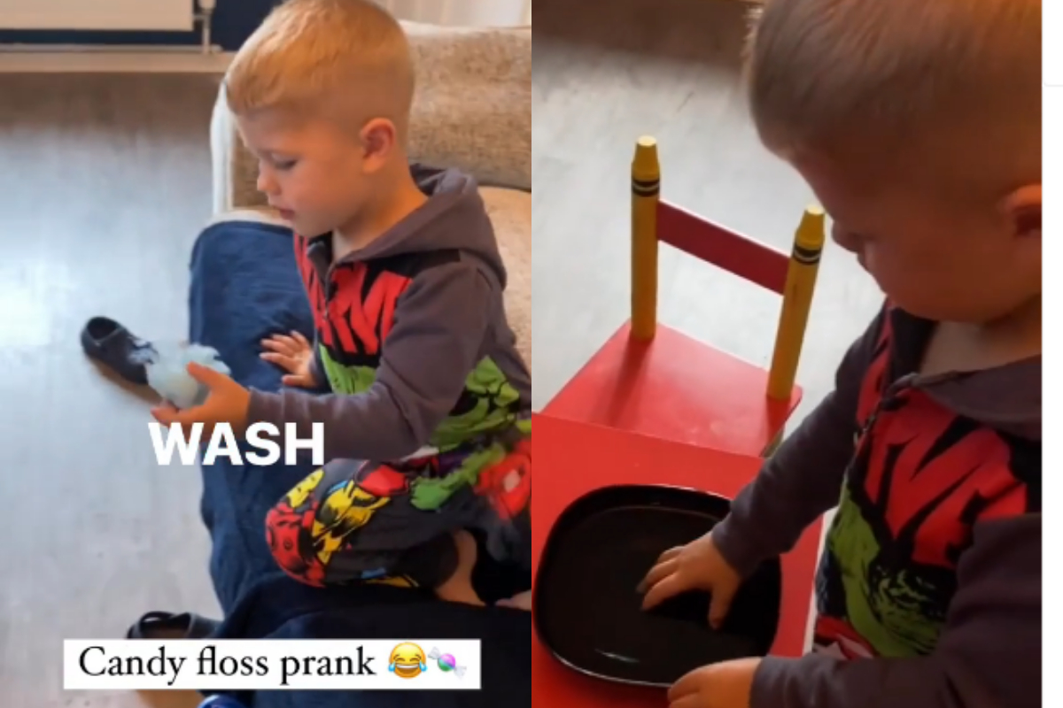 Woman pranks little son