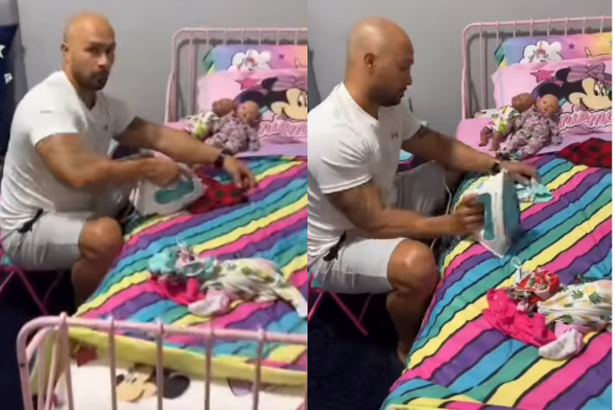 Dad irons doll clothes