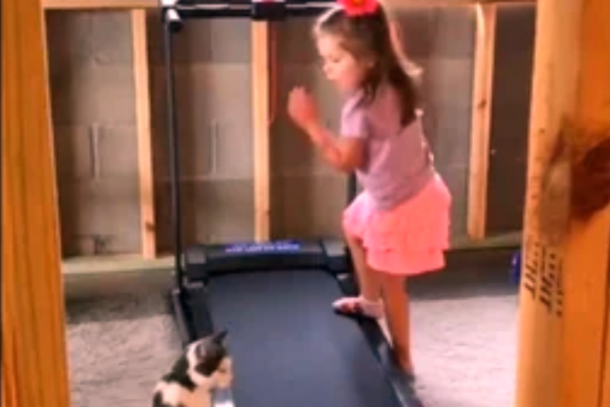 Young girl teaching her pet