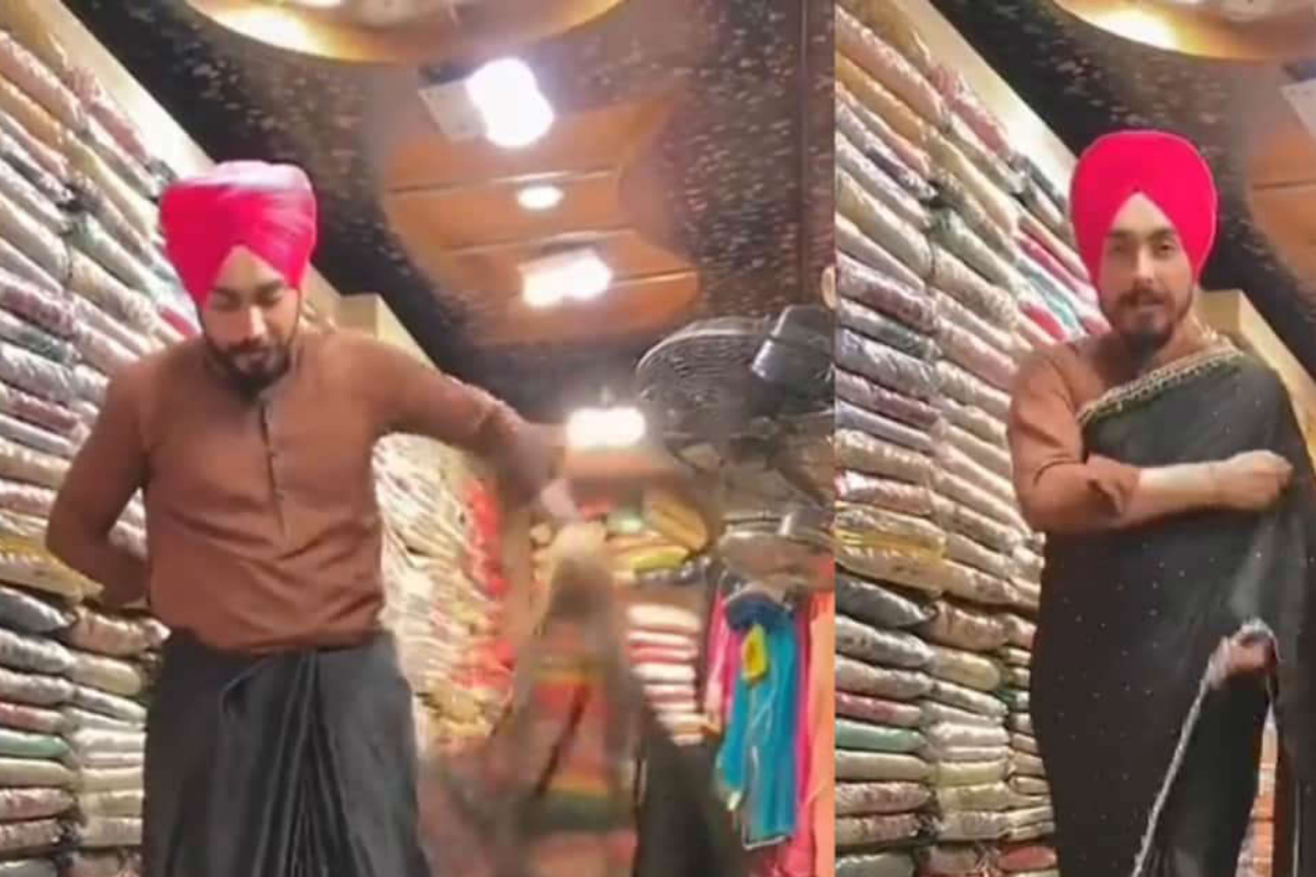 This salesman saree-draping skills