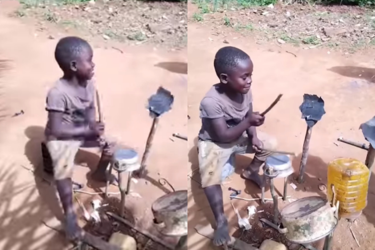 Boy play drums