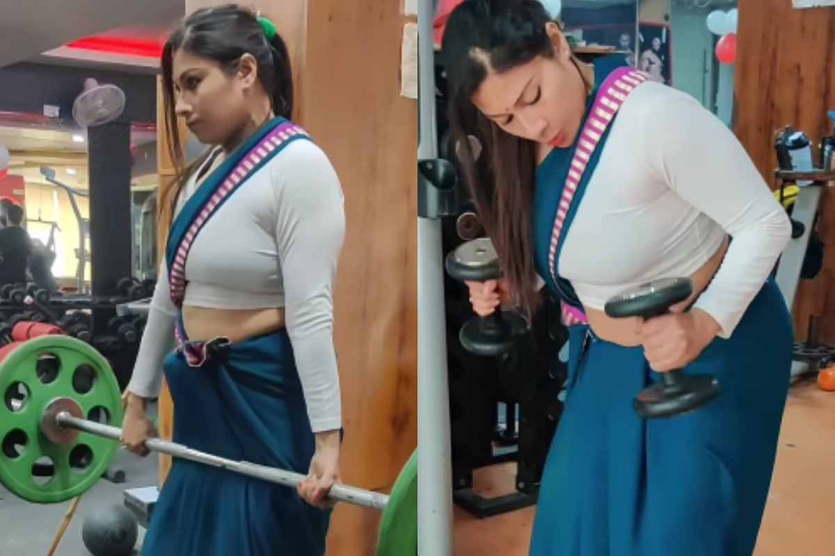 Woman working out in saree