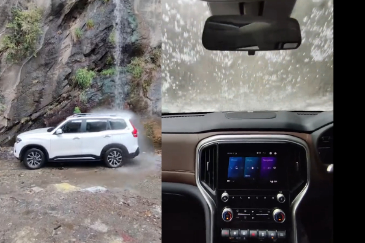 Car under waterfall