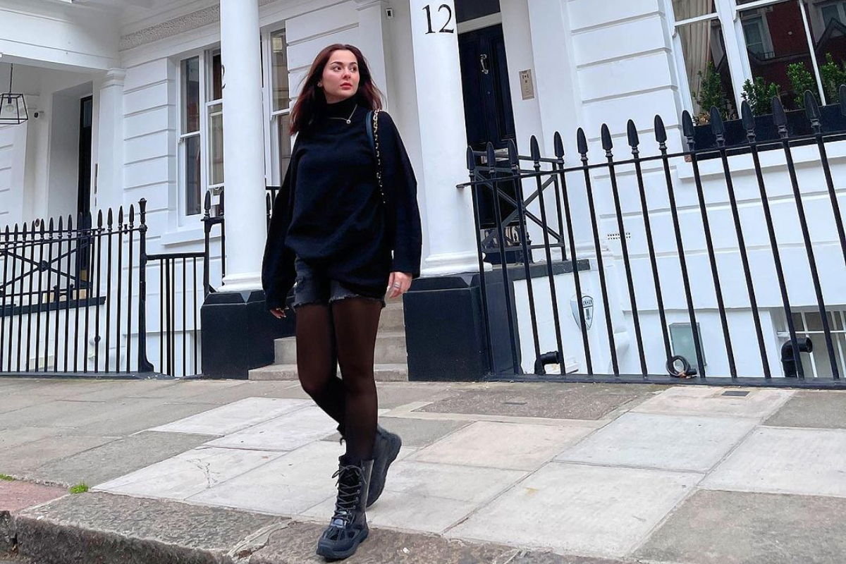 Hania Aamir's Chic and Cozy Look in a Black Sweatshirt