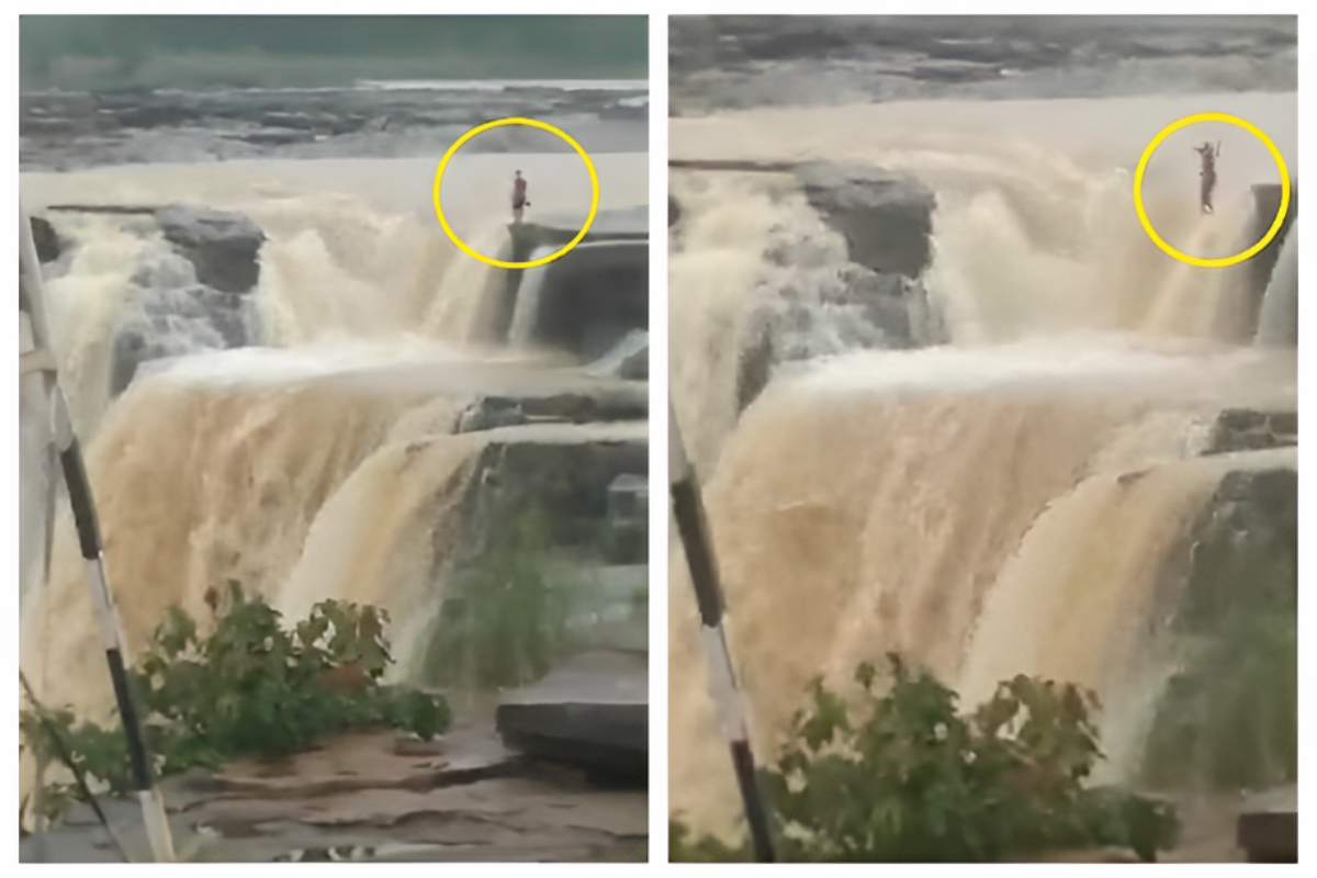 Girl Jumps into Waterfall