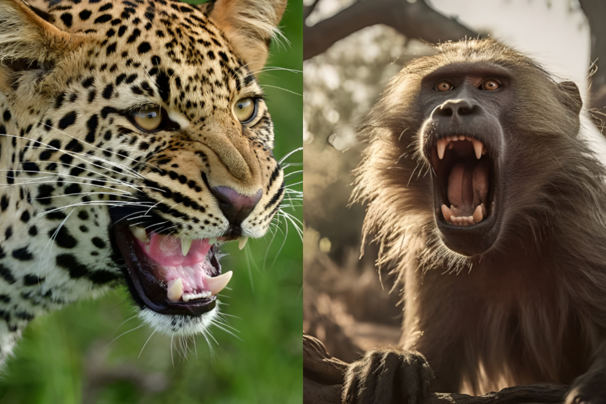 Leopard vs Baboons