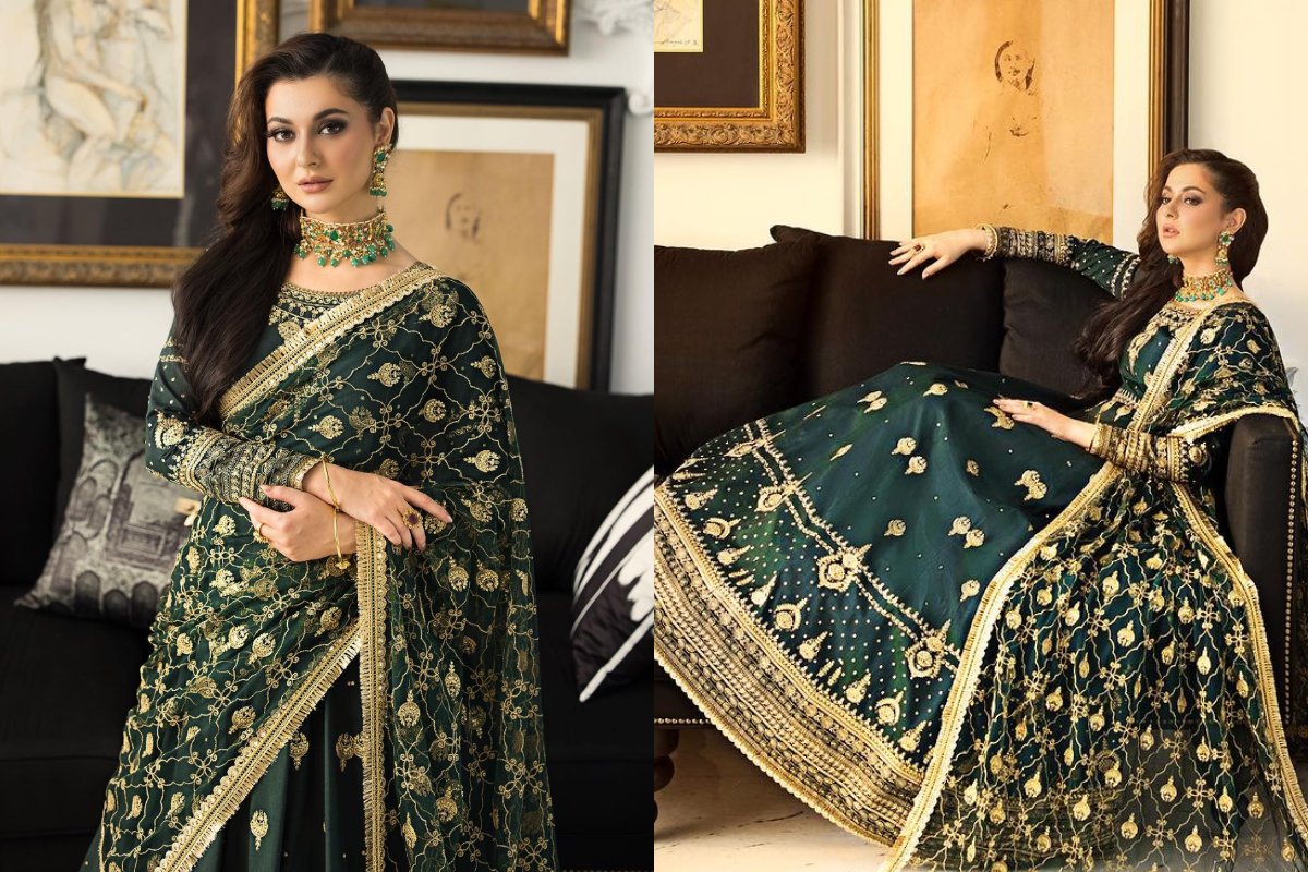 Hania Aamir Radiates Elegance in Green Lehenga