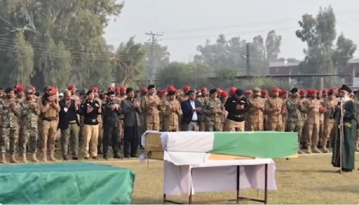 Funeral prayers of twenty three brave soldiers offered in D I Khan Garrison
