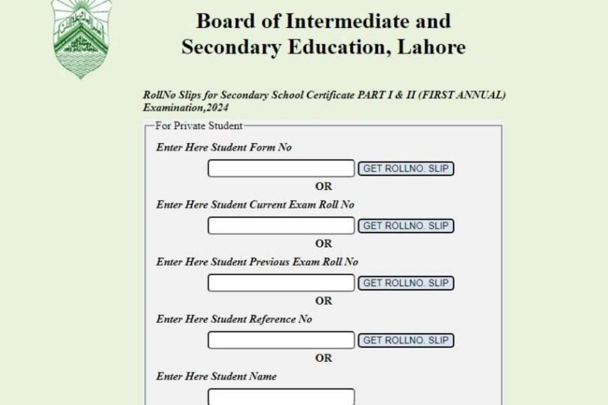 BISE Lahore Roll Number Slip for Class 10: Download Process for Regular and Private Students