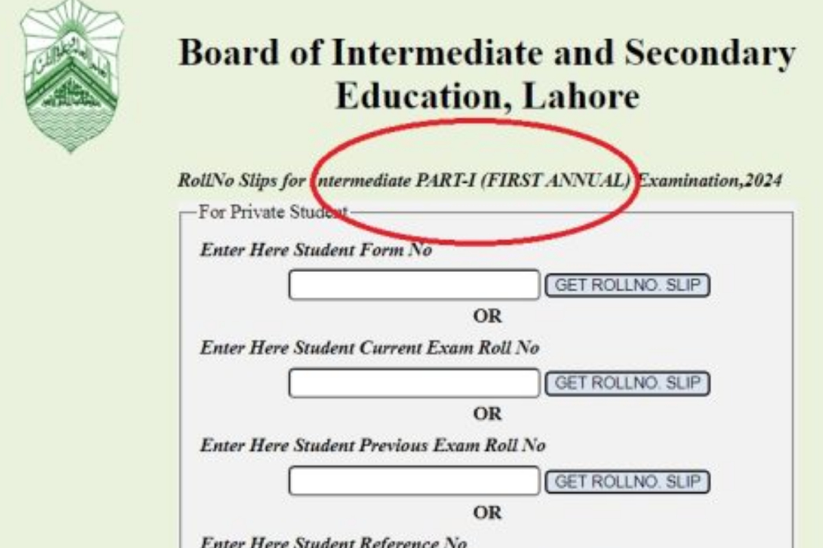 BISE Lahore Roll Number Slips 2024
