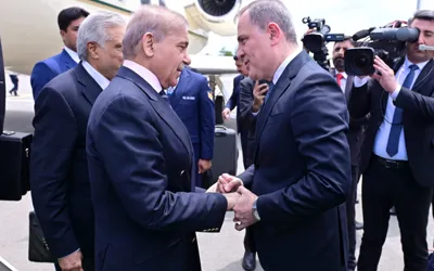 PM Shehbaz arrive in Azerbaijan to attend Trilateral Summit