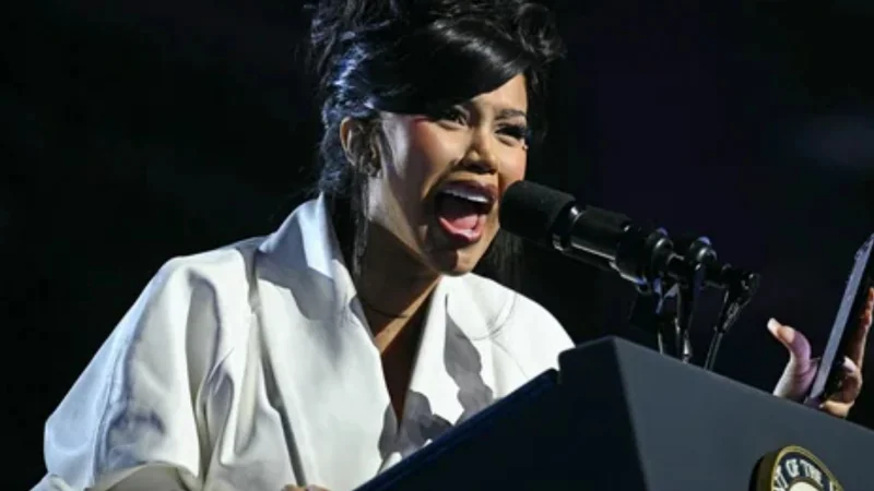 Cardi B reacts to her teleprompter mishap during Kamala Harris' rally