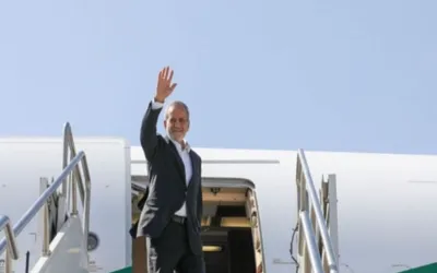 Iranian President Masoud Pezeshkian arrives in Islamabad