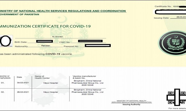 Sindh government makes COVID-19 vaccination certificate compulsory