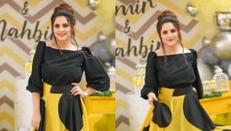 Fatima effendi looks spectacular in a yellow-black combination theme on her sons birthday