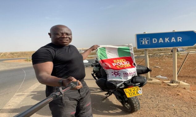 Nigerian biker completes London-to-Lagos ride for polio campaign