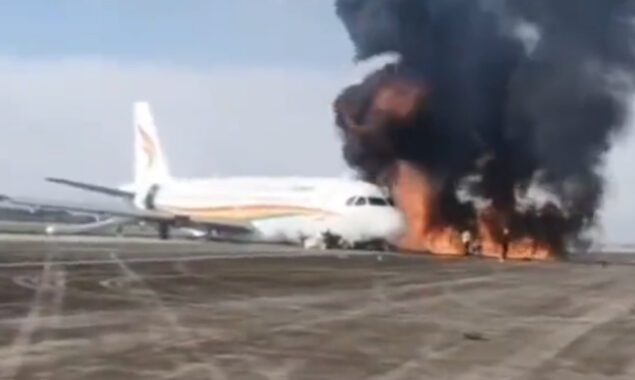 Tibet Airlines’ jet veers off runway ,catches fire