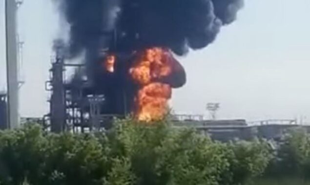 A Russian oil refinery close to Ukraine claims drone attack damaged it
