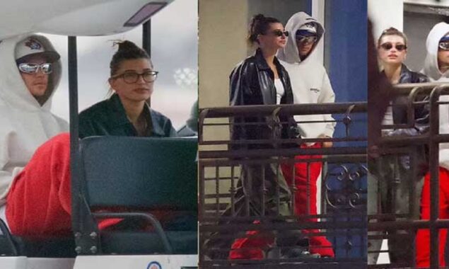 Justin Bieber appears to be in good spirits as he returns to Los Angeles with his supermodel wife Hailey Bieber