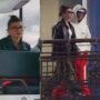 Justin Bieber appears to be in good spirits as he returns to Los Angeles with his supermodel wife Hailey Bieber
