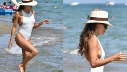 Eva Longoria flaunts her curves in stunning white swimsuit 