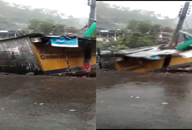 Viral video shows abandoned shop collapse after flash floods