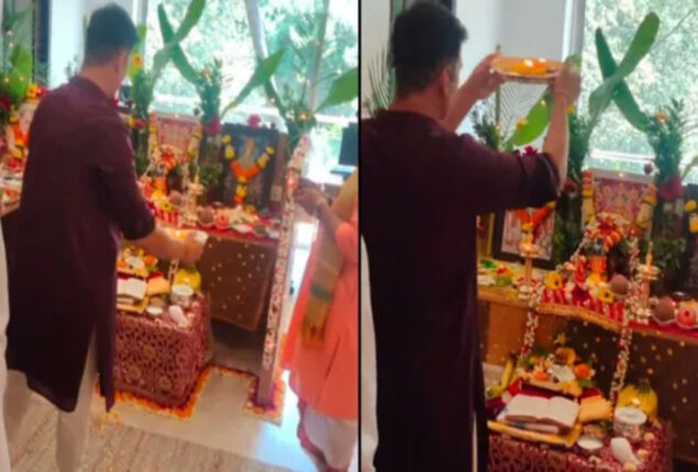Akshay Kumar performs aarti during puja at office