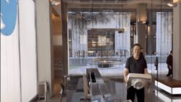 Elon Musk visits Twitter HQ holding a sink in hand