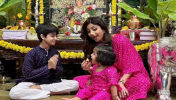 Shilpa Shetty’s son Viaan screams as daughter Samisha pulls hair
